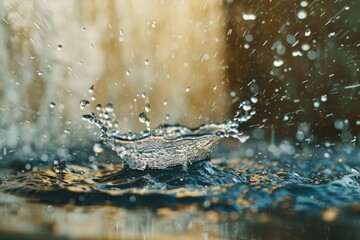 Aufkleber - A mesmerizing capture of a water splash with droplets in mid-air, enhanced by the play of light and color, creating an abstract and dynamic scene.