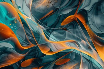 Aufkleber - A beautiful abstract artwork featuring fluid, swirling patterns in turquoise and orange colors, creating a dynamic and mesmerizing aesthetic that captivates the viewer's attention.
