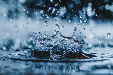 Aufkleber - A high-speed photograph capturing a water droplet at the peak of its splash, highlighting the stunning precision and detail of the droplets and surrounding water.
