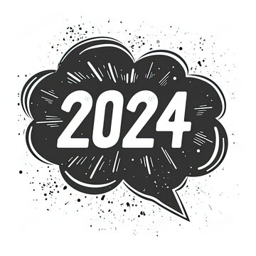 a black and white speech bubble with the word 2012 written in it
