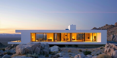 Wall Mural - Desert Oasis: Modern Architecture at Sunset