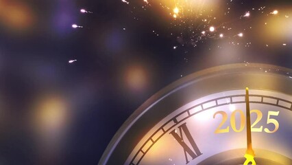 Wall Mural - happy new year 2025 countdown clock with fireworks on blue night sky, abstract new years eve greeting card concept 