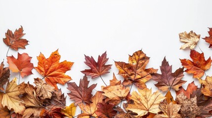 Poster - Autumn leaves arrangement on white backdrop with room for text