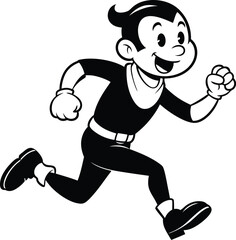 Wall Mural - cartoon people running illustration black and white