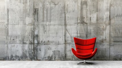 Wall Mural - Contemporary red chair against concrete wall with empty space