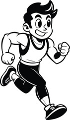 Wall Mural - cartoon people running illustration black and white