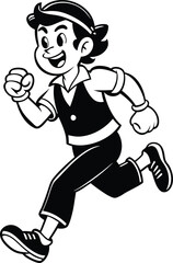 Wall Mural - cartoon people running illustration black and white