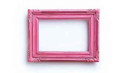 Sticker - Pink wooden photo frame on white background Isolated