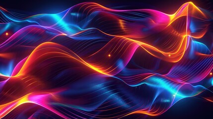 Poster - An abstract background with dynamic, flowing lines and bright neon colors.