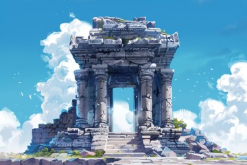 A majestic ancient temple stands tall, exuding spirituality and serenity. The clear blue sky above adds to its mystique.