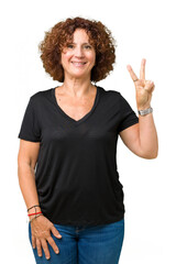 Sticker - Beautiful middle ager senior woman over isolated background showing and pointing up with fingers number two while smiling confident and happy.