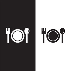 Fork, plate and spoon icon in trendy outline style design.