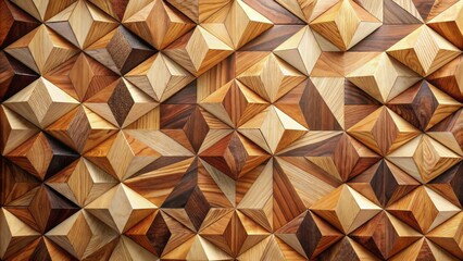 Wall Mural - Abstract wooden geometric background with intricately arranged polygonal shapes in warm earthy tones against a soft cream backdrop.
