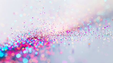 Wall Mural - Pixel glitter on a white background. Small bright pollen scattered in a bright room. Macro photo. Copy space.