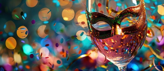 Canvas Print - Celebration with Confetti and a Masquerade Mask