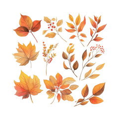 Wall Mural - A collection of autumn leaves and flowers in various shades of yellow. Concept of warmth and nostalgia, evoking memories of fall and the changing of the seasons