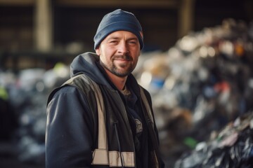 Wall Mural - Portrait of a male worker in recycling facility