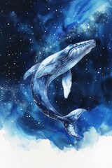 Wall Mural - Majestic Blue Whale in Cosmic Ocean - Stunning Digital Art of Marine Life in Space