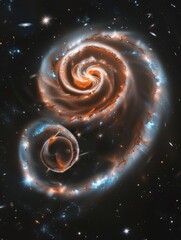 Wall Mural - A spiral galaxy with two prominent turns, resembling the shape of an orange and blue rose in space