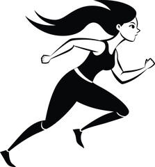 Wall Mural - silhouette of a woman running illustration black and white