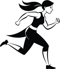 Wall Mural - silhouette of a woman running illustration black and white