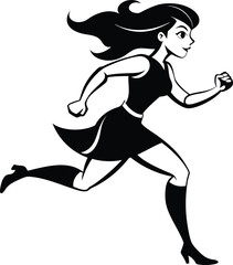 Wall Mural - silhouette of a woman running illustration black and white