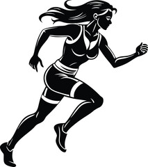 Wall Mural - silhouette of a woman running illustration black and white