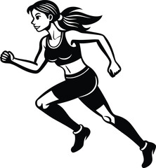 Wall Mural - silhouette of a woman running illustration black and white