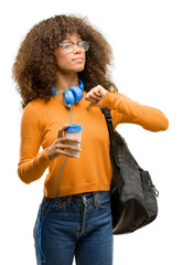 Sticker - African american student woman proud, excited and arrogant, pointing with victory face