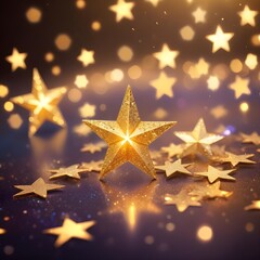 Wall Mural - Vibrant golden gold stars sparkling against an iridescent, bokeh-filled backdrop