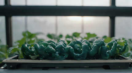 a many green elephants sitting in a tray on a table