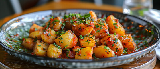 Wall Mural - Delectable Herb-Garnished Roasted Potatoes on a Platter