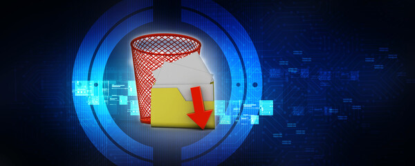 Poster - 3d rendering folder with documents in recycle bin