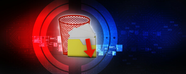 Poster - 3d rendering folder with documents in recycle bin
