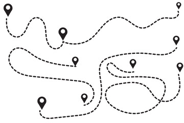 Poster - route icon - two points with dotted path and location pin. route location icon two pin sign and dott