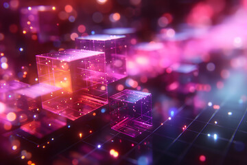 Sticker - Ethereal 3D Cubes Glowing in a Futuristic Abstract Setting