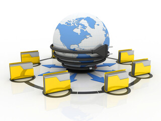 Poster - 3d rendering Fiber optical cable detail connected folder network