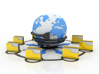 Poster - 3d rendering Fiber optical cable detail connected folder network