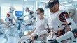 © thekob5123 - a futuristic medical rehabilitation center with patients using advanced robotic exoskeletons and virtual reality therapy, showcasing cutting-edge rehabilitation techniques, offering ample copy space