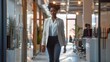 © venusvi - Black business professional walking towards team members in a contemporary office environment