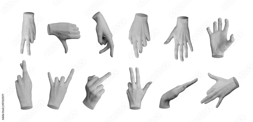 Photo Stock Finger gestures and symbols set. Thumb down, walking ...