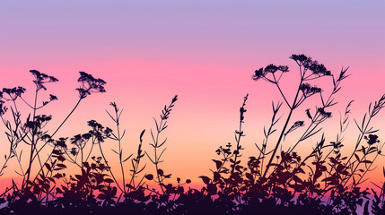 Wall Mural - A field of tall grass with a beautiful sunset in the background. The grass is tall and the sky is a deep blue color