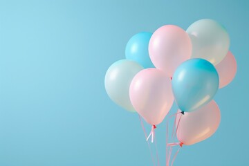 Bunch of pastel blue and pink balloons on light sky blue background