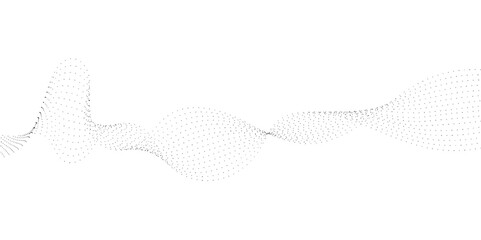 Poster - Abstract flowing dots particles wave curved lines on transparent background. Black halftone gradient smooth curve line shape background. Design for frequency sound, technology, science, banner. 