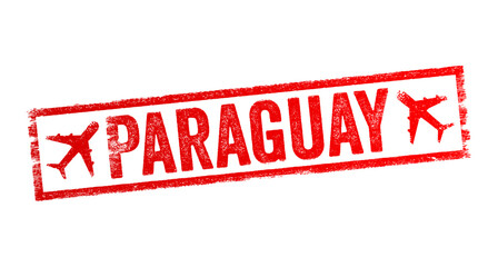 Wall Mural - Paraguay - is a landlocked country in South America, text emblem stamp with airplane