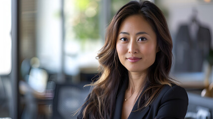 Wall Mural - Proud Mafia Pan-Asian Businesswoman in Office