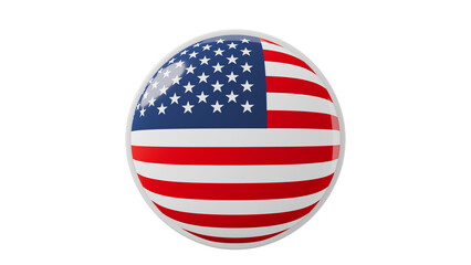 United States of America, USA, american Circle flag icon . Transparent backgound. 3d rendered with alpha channel. Round shape.