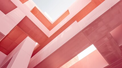 Wall Mural - Pink and White Architectural Lines, Interior Design, Contemporary Building