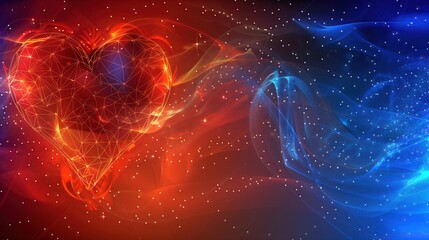 Wall Mural - abstract digital artwork depicting a dynamic heart shape with red and blue energy flowing around it,