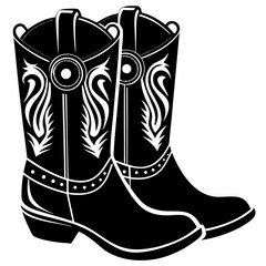 Wall Mural - Cowboy boots, Cowgirl and Cowboy Boots Silhouette, Cowgirl boots vector black graphic illustration